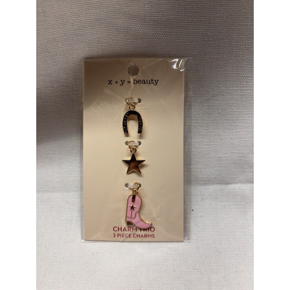 X+Y=Beauty Charm Trio 3pc Good Luck Horseshoe Star Pink Cowboy Boot NEW